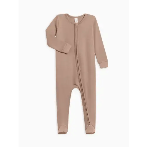 (3-6 M) Zipper Footie - Organic Cotton - Truffle