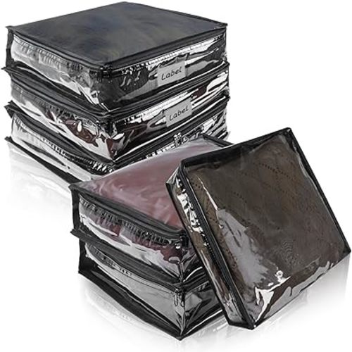 Clear Zippered Plastic Clothes Storage Bags, 6 Pack, Black
