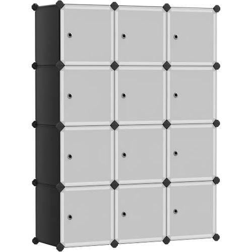SONGMICS 12 Cube Storage Organizer with doors,Plastic stackable cube shelf