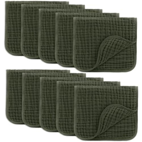 Comfy Cubs Muslin Burp Cloths 20x10" 10 Pack, Baby Burp Cloths - Kelp