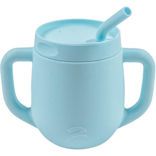 3-in-1 Silicone Training Cup with Straw & Lid - Baby Led Weaning Transition Sippy Cups for 6+ Month Old - Spill Proof Training Cup for Baby - BPA-Free Transition Sippy Cups (Sky Blue)