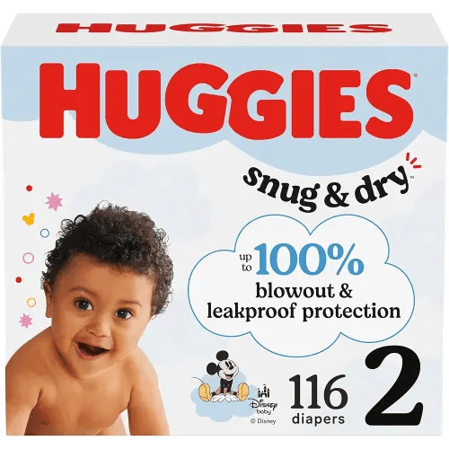 Huggies Size 2 Diapers, Snug & Dry Baby Diapers, Size 2 (12-18 lbs), 116 Count, Packaging May Vary