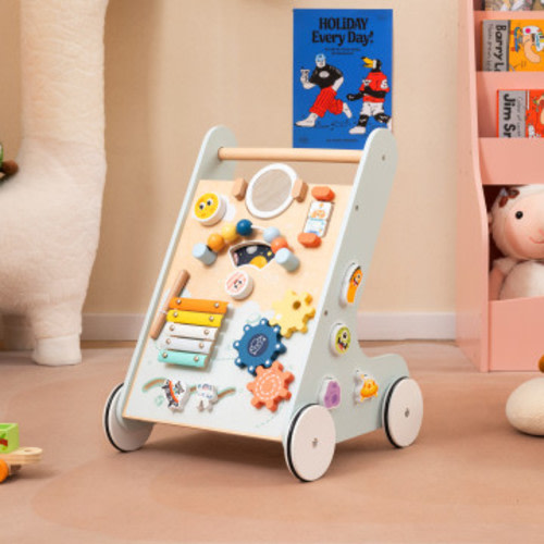Wooden Baby Walker Push and Pull Learning Activity Center with Wheels for Toddlers 1+ Years Old