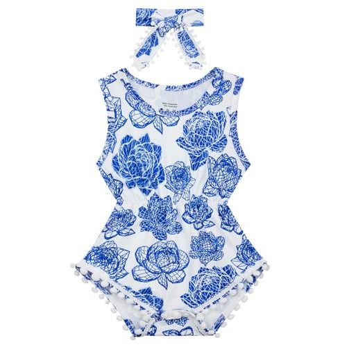 BFUSTYLE Baby Girl Clothes 0-24 Months Outfit Sleeveless Infant Romper | Cute Round Neck One Piece Bodysuit with Headband for Daily,Birthday,Party,Vacation