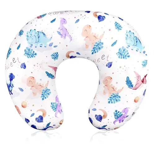 DILIMI Nursing Pillow Cover Stretchy Removable Case for Breastfeeding Pillows, Ultra Soft Comfortable Slipcover for Baby Girl and Boy, Watercolor Dinosaur and Leaves