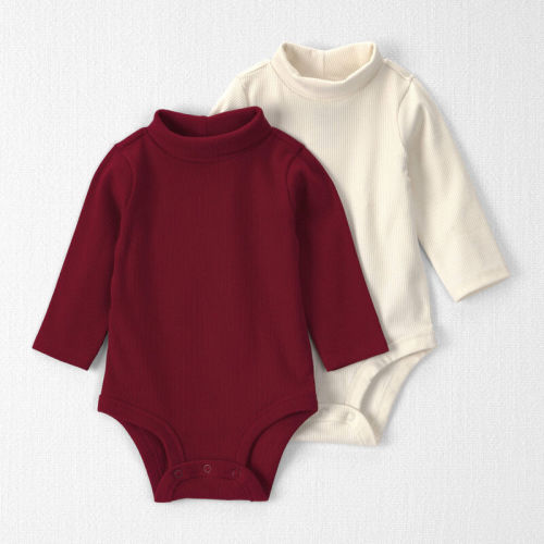 2-Pack Organic Cotton Ribbed Mock Neck Bodysuits | Carter’s Oshkosh Canada - Deep Red & Cream Set - 3m
