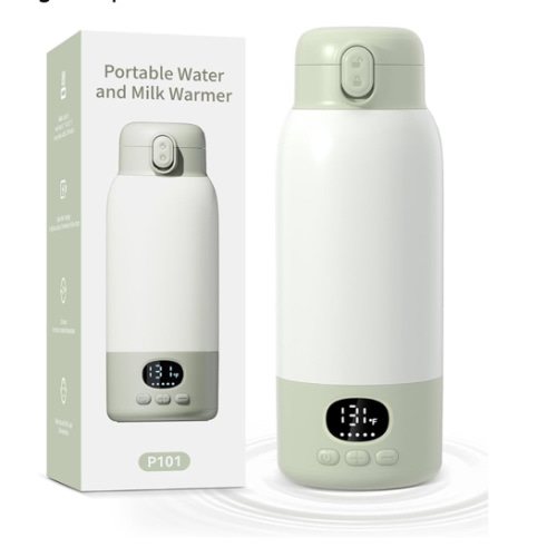 Portable Bottle Warmer 17oz Bottle Warmer for Breast Milk Formula & Water, Fast Heating, Long Battery Life & Large Capacity, Suitable for Baby Outdoor Travel Green