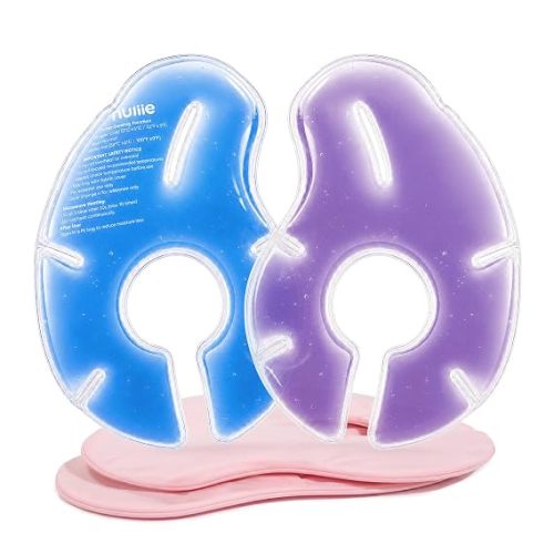 Nuliie Hot & Cold Breast Therapy Packs, 2 Pack Color-Changing Breast Pads with Soft Modal Covers, Reusable Ice Pack for After-Pumping Comfort, Breastfeeding Essentials for Postpartum Care, Pink