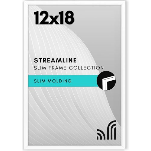 Americanflat 12x18 Poster Frame with Polished Plexiglass - Streamline Collection - Thin Border Picture Frame for Wall Display - Hanging Hardware Included - White