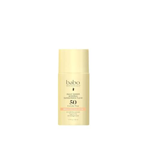 Babo Botanicals Daily Sheer Mineral Sunscreen Fluid SPF50 - Natural Zinc Oxide - Passion Fruit Oil - Fragrance Free - Ultra-Lightweight - For Face - For all ages