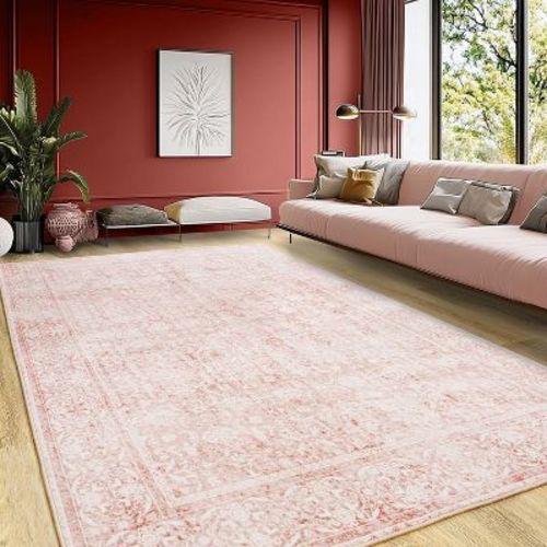LOVEVOOK Vintage Floral Area Rug For Living Room, Washable Floral Printed Rug Soft Indoor Rug For Bedroom Dining Room Office Non Slip Carpet
