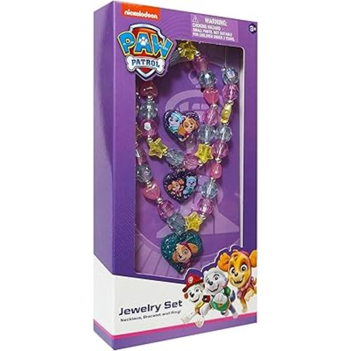 LUV HER Paw Patrol Girl's Jewelry Set - Dress up Toy Jewelry Box Set with Bead Necklace, Bracelet and Ring - Play Accessories - Ages 3+