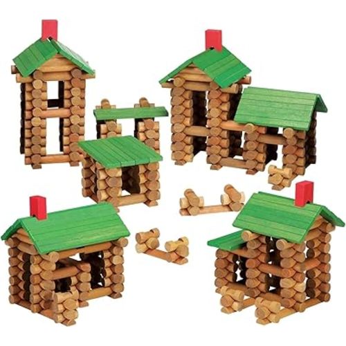 SainSmart Jr. 450 PCS Wooden Log Cabin Set Building House Toy for Toddlers, Classic STEM Construction Kit with Colorful Wood Logs Blocks for 3+ Years Old