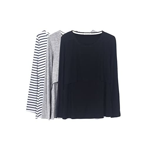 Smallshow Women's Nursing Tops Long Sleeve Breastfeeding Shirts 3 Packs | Discreet Access for Breastfeeding