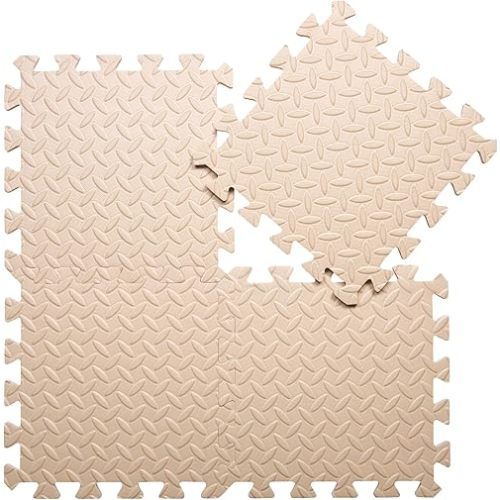Coolcandy EVA Foam Play Mat, 16 Tiles Colorful Baby Play Mat, Square Kids Playmat with Solid Colored, 0.4" Thickened Interlocking Foam Floor Tiles, Puzzle Play Mat for Baby Lying, Playing (Beige)