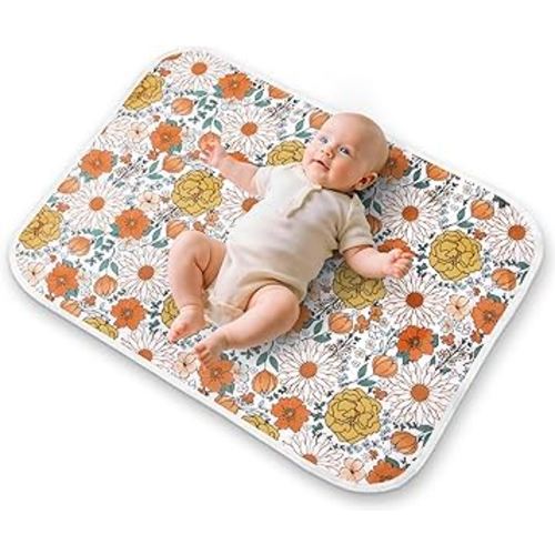 Diaper Changing Pads for Baby, Flower Change Mat, 3Layers Waterproof Change Pad Foldable Absorbent Mats for Women, Reusable Incontinence Underpads for Patient 24''x30'' (Daisy Flower)