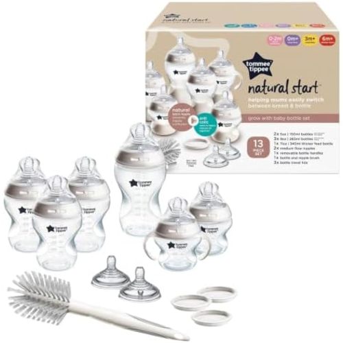 Tommee Tippee Natural Start Baby Bottle Set, Breast-Like Nipples, 0m+