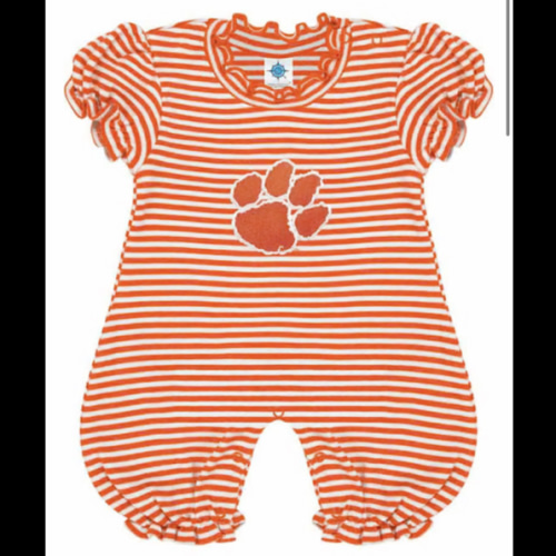 Clemson Tigers ORANGE Baby Striped Puff Sleeve Romper - 871461611