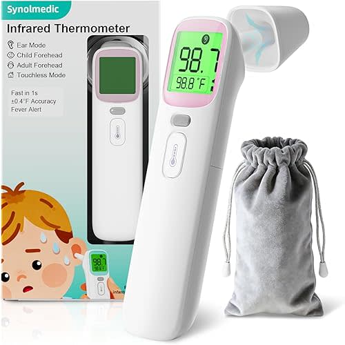 Ear Thermometer for Kids - Baby Forehead Pink Thermometer FSA-HSA,Digital Infrared Thermometers for Adults,Accurate No Touch Termometro with Fever Alarm & Mute Mode,40 Memories(Pink 1 Pack)