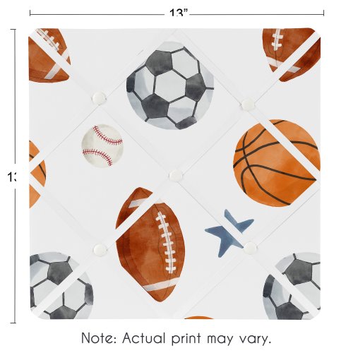 Sweet Jojo Designs Sports Theme Boy 13in Fabric Memory Photo Bulletin Board Watercolor Soccer Balls Football Baseball Basketball
