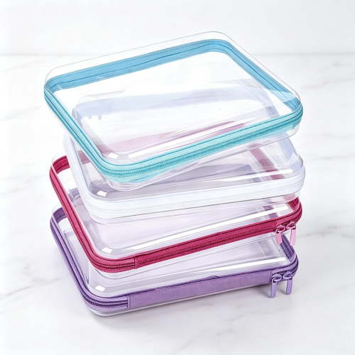 4 Pcs Clear Hard Zipper Case Tutuviw Transparent Hard Case Clear Makeup Bag Portable Organizer Bin Travel Plastic Pouch for Building Blocks Puzzles Storage Box (Multicolor, 9 x 7.8in)