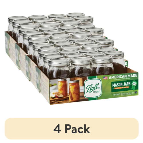 (4 pack) BallWide Mouth Quart 32oz. Glass Mason Jars with Lids and Bands, Mason Jars with Lids, Great for Canning, Storage, and DIY Crafts