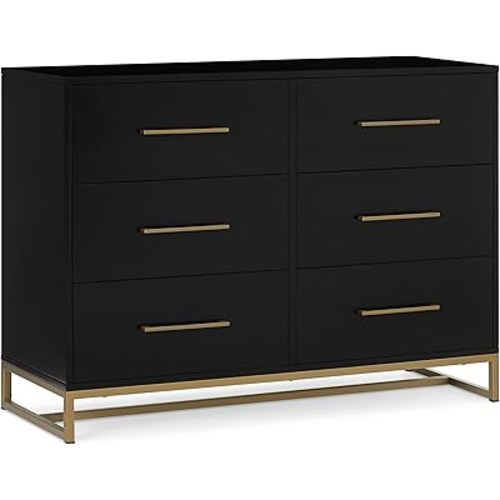 Delta Children Jade 6 Drawer Dresser with Interlock Drawer System, Black Ebony/Melted Bronze