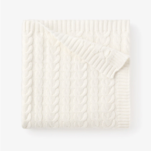 Whisper White Horseshoe Cable Knit Baby Blanket – Elegant Baby