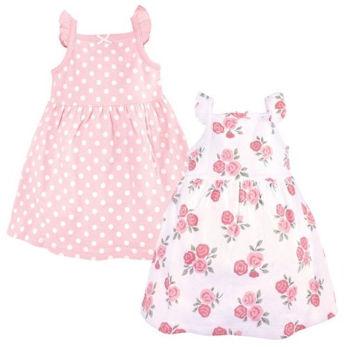 Hudson Baby Infant and Toddler Girl Sleeveless Cotton Dresses 2pk, Soft Pink Roses, 3-6 Months