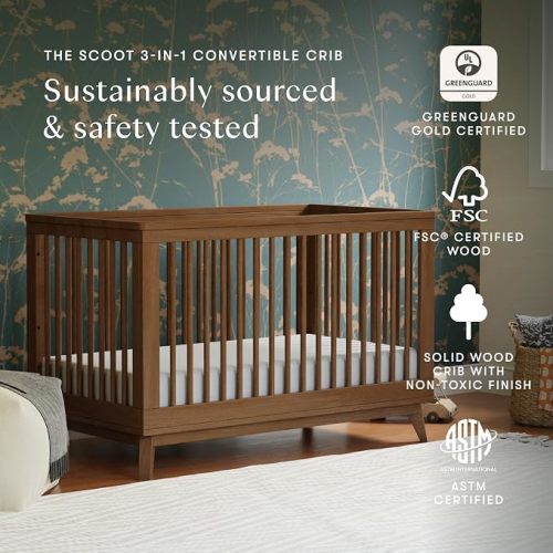 Babyletto Scoot 3-in-1 Convertible Baby Crib, Natural Walnut | GREENGUARD Gold Certified, Converts to Toddler Bed & Daybed - 4 Adjustable Mattress Heights - Conversion Kit Included