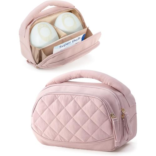 Wearable Breast Pump Bag Compatible with Momcozy, Medela and Eufy Pumps, Portable Pumping Bag with Handle for Work, Travel, and Family Use, Pink