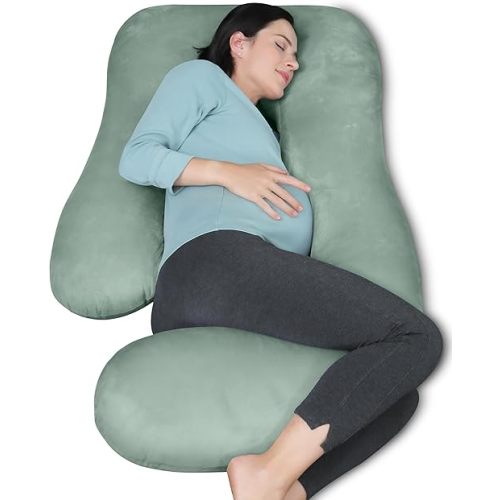 MOON PARK Pregnancy Pillows for Sleeping - U Shaped Full Body Maternity Pillow with Removable Cover - Support for Back, Legs, Belly, Hips - 57 Inch Pregnancy Pillow for Women - Green