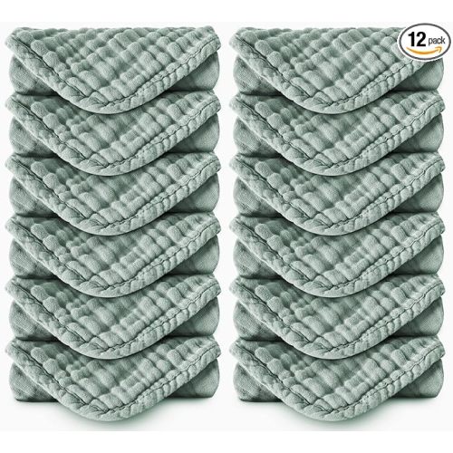 Muslin Burp Cloths 100% Cotton Large 20''x10'' Extra Soft and Absorbent Baby Wash Cloths Spit Up Rags - Baby Burping Cloth for Boys Girls Items(12 Pack Green)