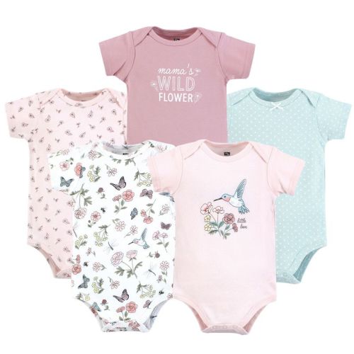 Hudson Baby Infant Girl Cotton Bodysuits, Hummingbird Garden