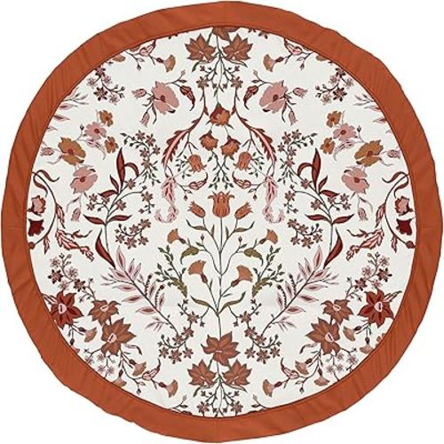 Sweet Jojo Designs Ivory and Orange Boho Vintage Floral Girl Baby Play Mat Tummy Time Activity Infant Playmat Playpen Tent Teepee Floor Bohemian Rust Leaves Botanical Flower Farmhouse Green Fringe