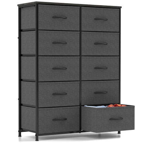 CONCETTA 10-Drawer Fabric Dresser, Tall Storage Chest for Bedroom, Closet, Gray Organizer