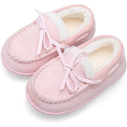 Scurtain Unisex Kids Toddler Slippers Suede Moccasin Slippers for Boys Girls Baby Lined with Warm Fur