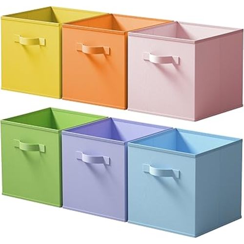Cupic Cupid 11 Inch Storage Cube, Fabric Cube Storage Bin with Handles, Storage Cube Organizer for Clothes and Toys, Collapsible Cube Bins for Closet, Shelves, Nursery, 6-Pack, Pastel Colors