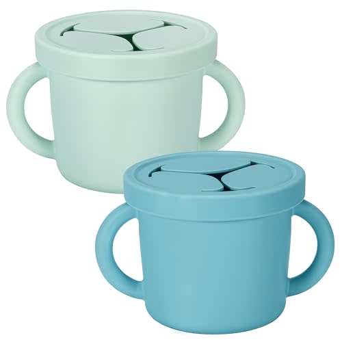 Snack Containers, Silicone Food Grade Silicone Cups, Toddler Snack Container Cups with Handles and Lid for Toddlers (Color 1)