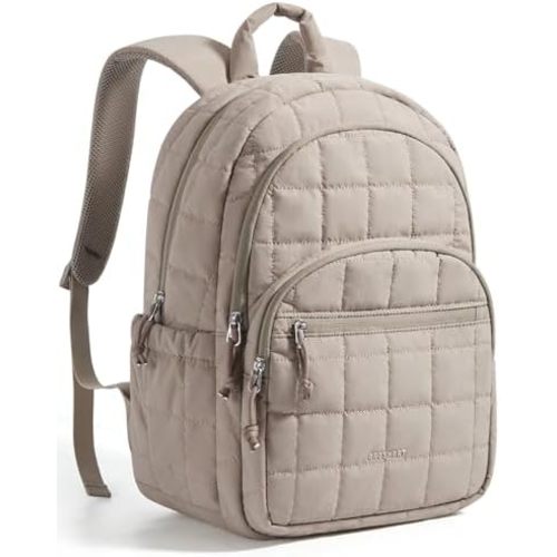 BAGSMART College Laptop Backpack, Travel Backpack for Women, Quilted Casual Daypack, Water-Resistant Bookbag for 15.6 Inch Laptop, Camel