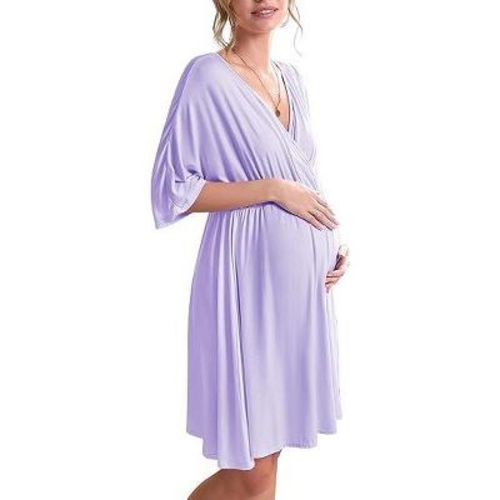 Ekouaer 3 in 1 Labor/Delivery/Hospital Gown Maternity Dress Nursing Nightgown Sleepwear for Breastfeeding 1&2 Pack Lilac Purple XL