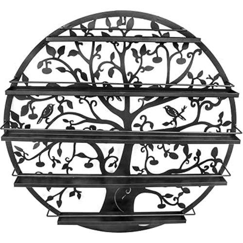 Sorbus Wall Mounted 5 Tier Nail Polish Rack Holder - Tree Silhouette Round Metal Salon Wall Art Display (Black)