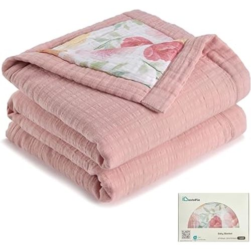 Muslin Baby Blanket for Girls - Soft Breathable Cotton Toddler Blanket for Crib - Floral Crib Bedding for Nursery Daycare & Nap Time 47"x47" (Colorful Bloom)