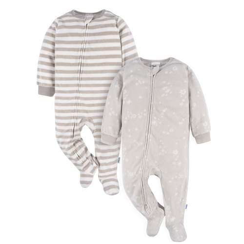 Gerber Baby and Toddler Neutral Microfleece Blanket Sleeper Pajamas, 2-Pack, Sizes 0/3 Months -5T