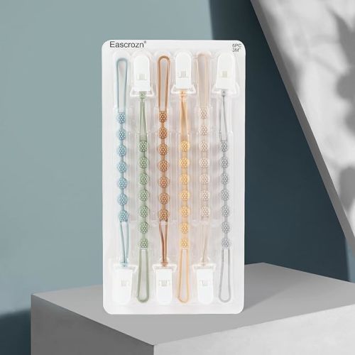 Baby Pacifier Clip, 6 Pack Silicone Pacifier Holder with One Piece Design for Baby Boy and Girl, BPA Free Soft Flexible Paci Binky Clips