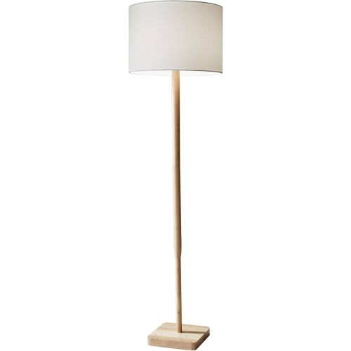 Adesso Floor Lamp with Natural Rubberwood Base and White Linen Lampshade – 3-Way Adjustable Brightness, Lamp for Bedroom, Living Room, and House Décor, 58.5” x 16”
