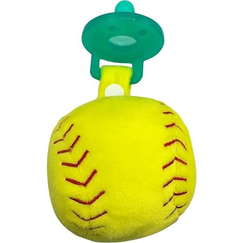 Gamezies Baby Boy and Girl Silicone Pacifier with Detachable Sports Plush Toy Holder, Softball