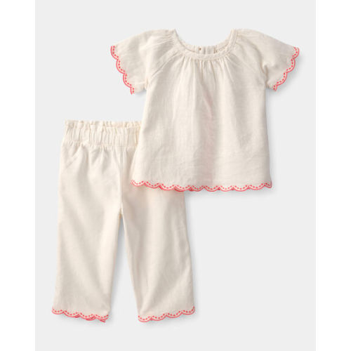 Baby Girl 2-Piece Linen-like Short-Sleeve Outfit Set - Cream | Carter's