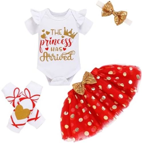 Newborn Baby Girl Outfits Infant Letter Print Romper+Tutu Skirt+Headband+Legging Warmer Coming Home Clothes Set