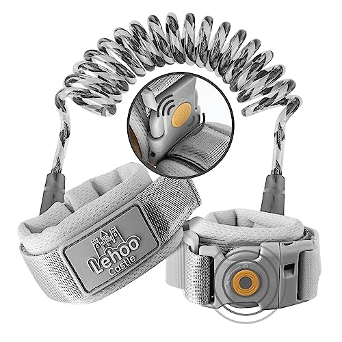 Lehoo Castle Toddler Leash Wrist, 4.9ft Kid Leash Wrist with Induction Lock, Anti Lost Wrist Link for Toddlers, Reflective Leash for Kids, Child Leashes for Toddlers (Grey)